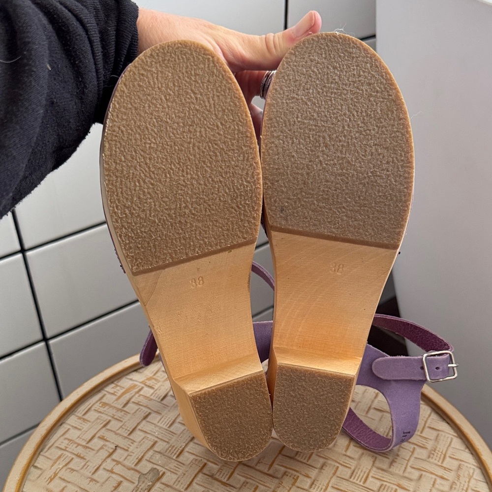 Swedish Hasbeens Purple Peep-Toe Mules - Picture 5 of 7